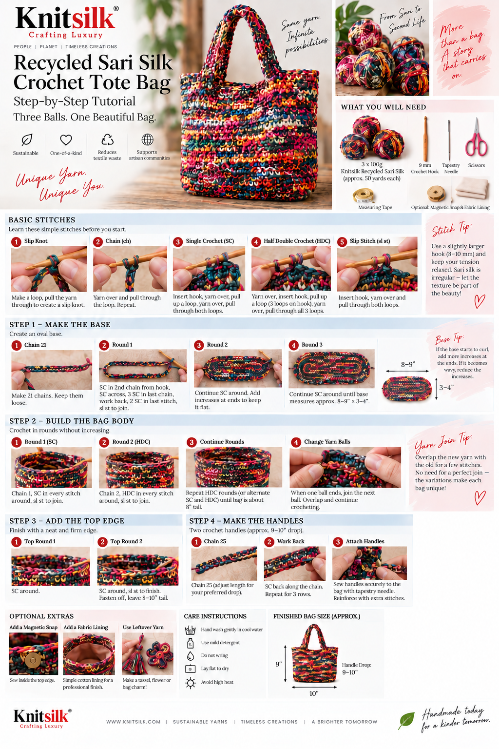 Free Pattern No. 2 — Recycled Sari Silk Crochet Statement Tote Bag