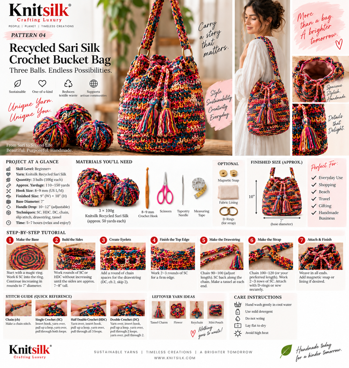 Free Pattern No. 4 — Recycled Sari Silk Crochet Bucket Bag