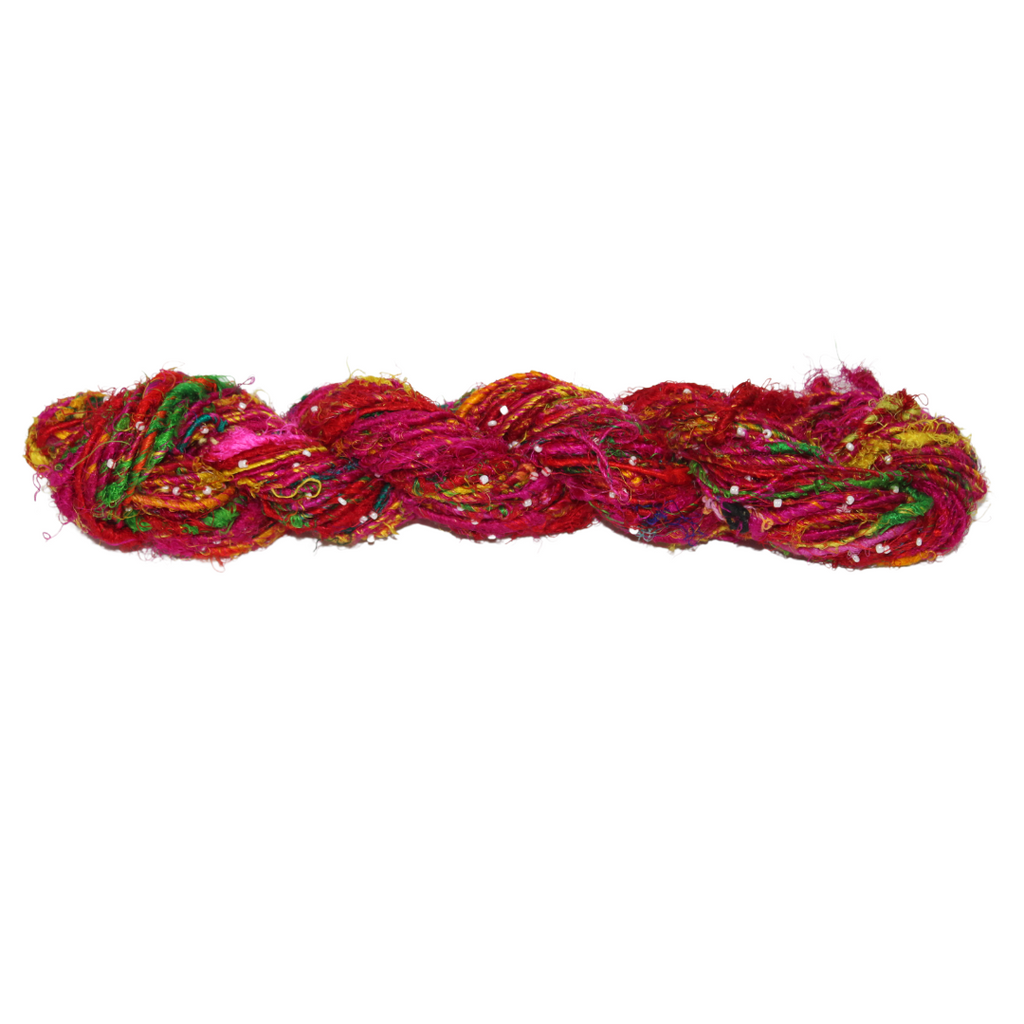Knitsilk Recycled Sari Silk Beads Yarn – Multicolor | 100g, 80+ Yards