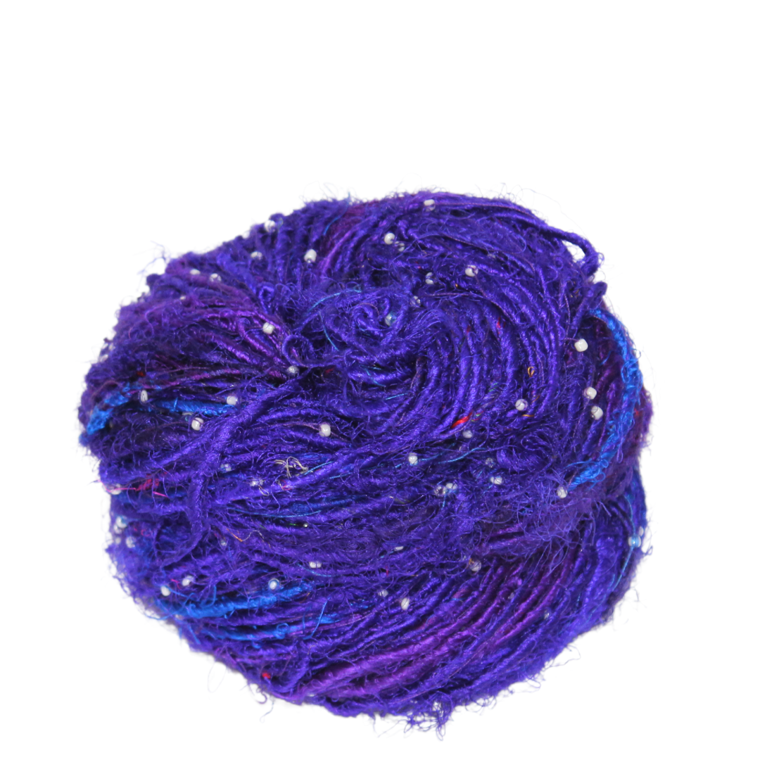 Knitsilk Recycled Sari Silk Beads Yarn – Purple | 100g, 80+ Yards