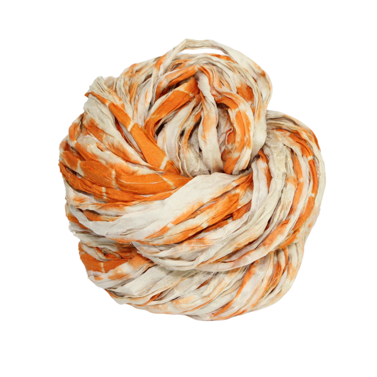 Knitsilk Recycled Shibori Sari Silk Ribbon Yarn – Super Bulky | Orange | Crochet, Knitting, Embroidery & Jewelry Making | 100g / 30 Yards