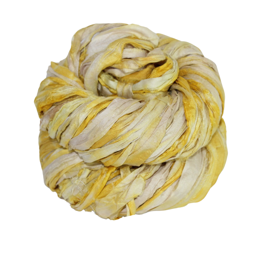 Knitsilk Recycled Shibori Sari Silk Ribbon Yarn – Super Bulky | Yellow | Crochet, Knitting, Embroidery & Jewelry Making | 100g / 30 Yards