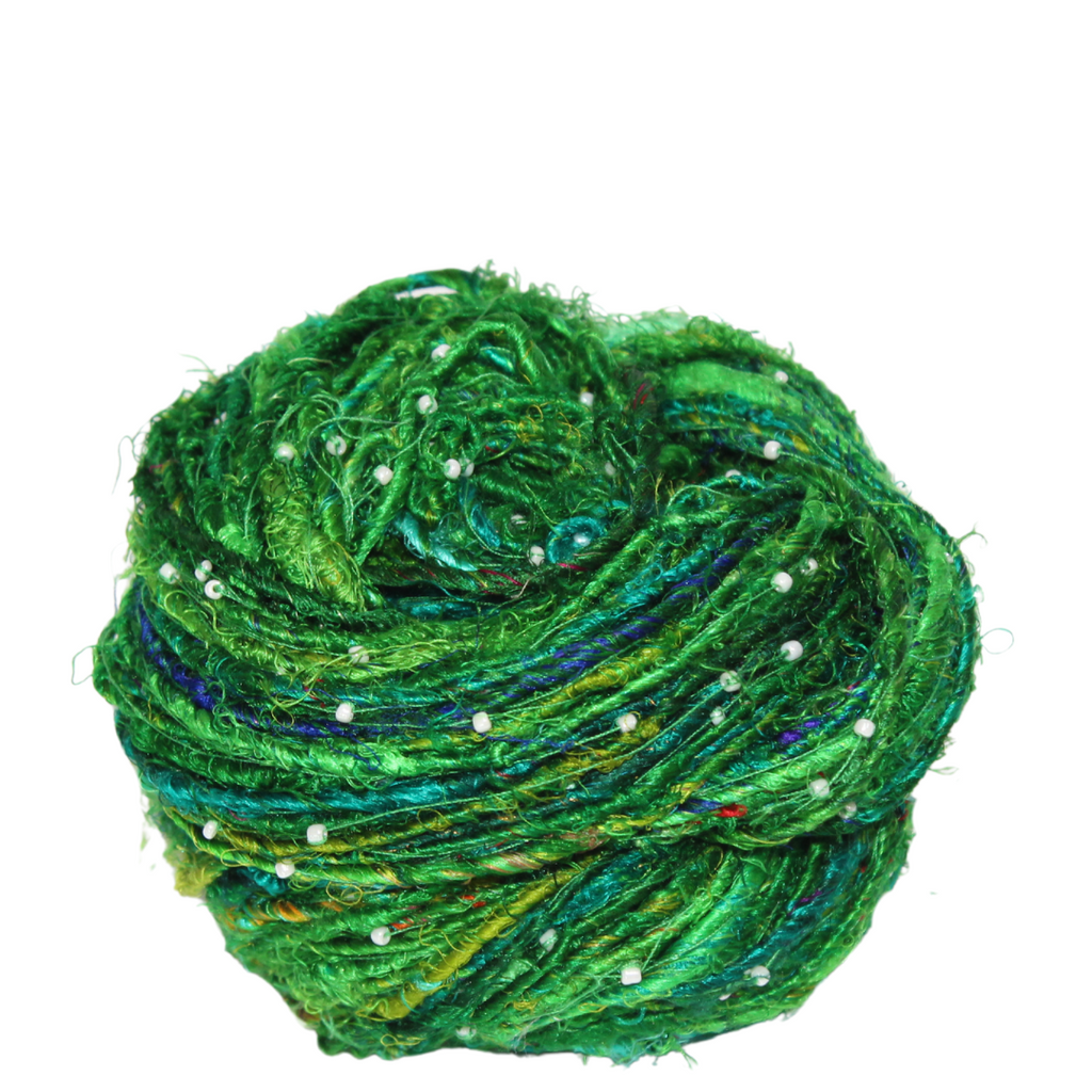 Knitsilk Recycled Sari Silk Beads Yarn – Green | 100g, 80+ Yards