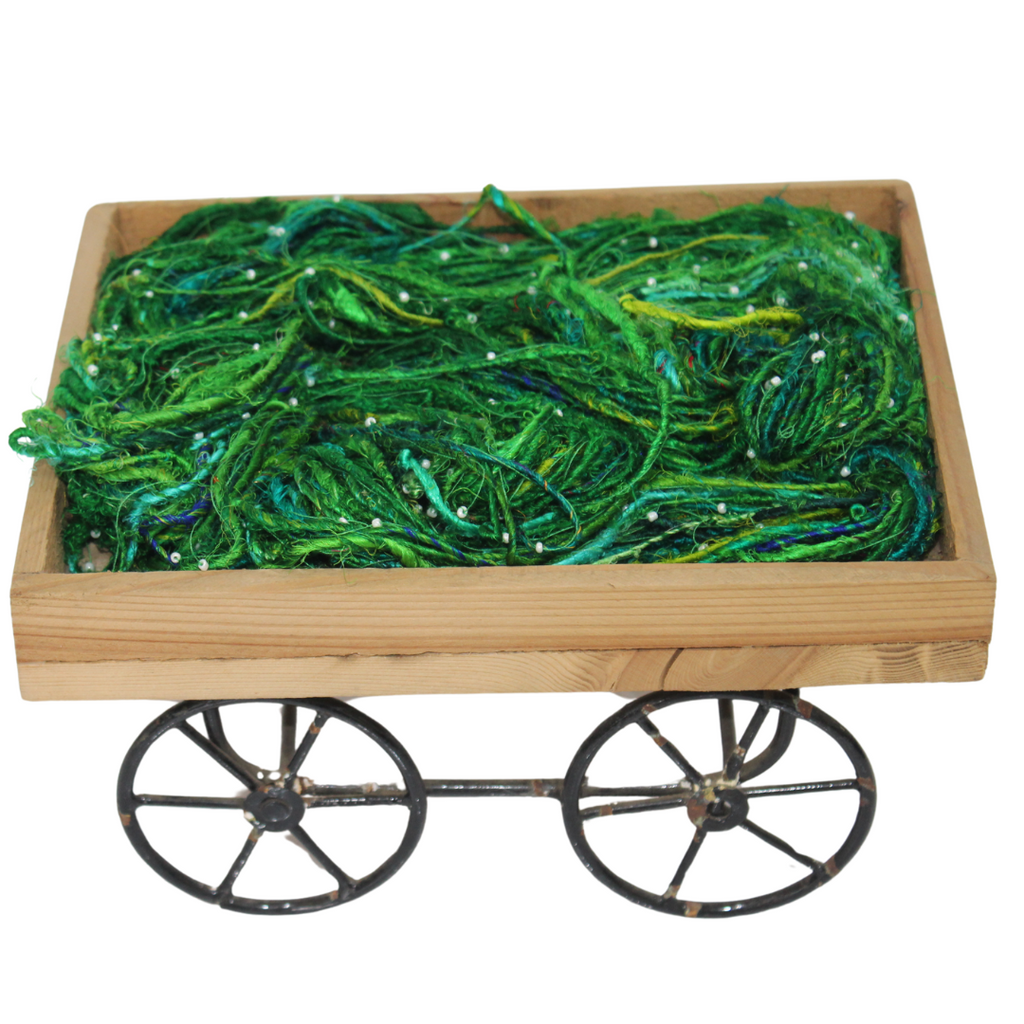 Knitsilk Recycled Sari Silk Beads Yarn – Green | 100g, 80+ Yards