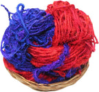 Knitsilk Handspun Recycled Sari Silk Yarn – Red & Blue Combo | 100g x 2 | 50-70 Yards/Ball | Eco-Friendly Bulky Yarn for Knitting, Crocheting & Weaving
