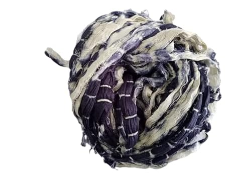 Knitsilk Recycled Shibori Sari Silk Ribbon Yarn – Super Bulky | Black | Crochet, Knitting, Embroidery & Jewelry Making | 100g / 30 Yards