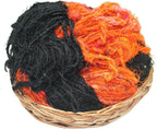 Knitsilk Handspun Recycled Sari Silk Yarn – Black & Orange Combo | 100g x 2 | 50-70 Yards/Ball | Eco-Friendly Bulky Yarn for Knitting, Crocheting & Weaving