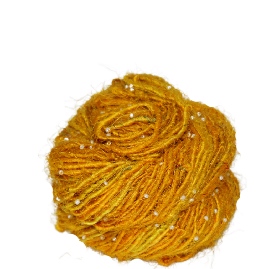 Knitsilk Recycled Sari Silk Beads Yarn – Yellow| 100g, 80+ Yards