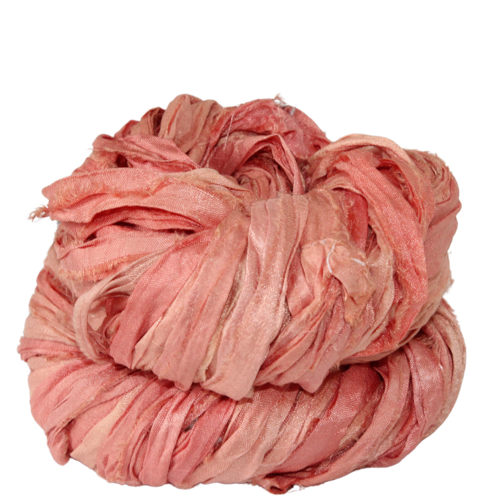 Knitsilk Recycled Sari Silk Ribbon Yarn – Super Bulky | Peach | Crochet, Knitting, Embroidery & Jewelry Making | 100g / 30 Yards