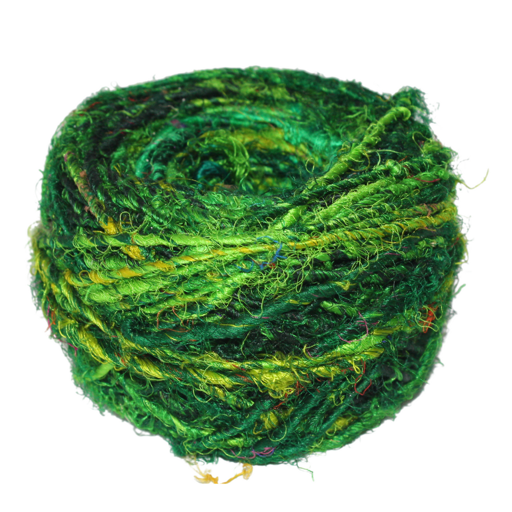 Knitsilk Recycled Sari Silk Yarn - Ocean of Green | 85 Yards | 100g | 1 Gum Ball