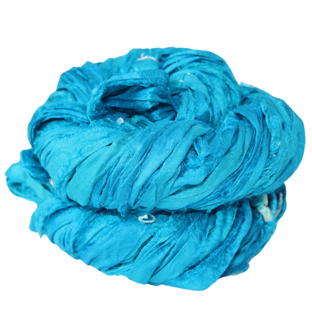 Knitsilk Recycled Sari Silk Ribbon Yarn – Super Bulky | Aqua blue | Crochet, Knitting, Embroidery & Jewelry Making | 100g / 30 Yards