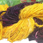 Knitsilk Handspun Recycled Sari Silk Yarn – Brown & Yellow Combo | 100g x 2 | 50-70 Yards/Ball | Eco-Friendly Bulky Yarn for Knitting, Crocheting & Weaving
