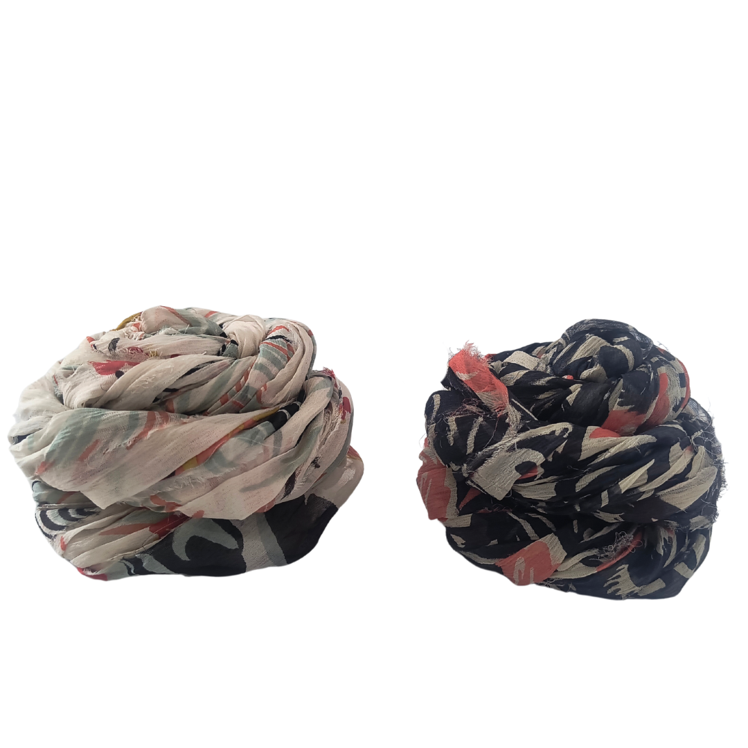Knitsilk 100% Silk Chiffon Frayed Bulky Printed Ribbon – 25 Yards x 2 Count | Ultra-Soft, Handcrafted Luxury for Creative Projects | Limited Edition