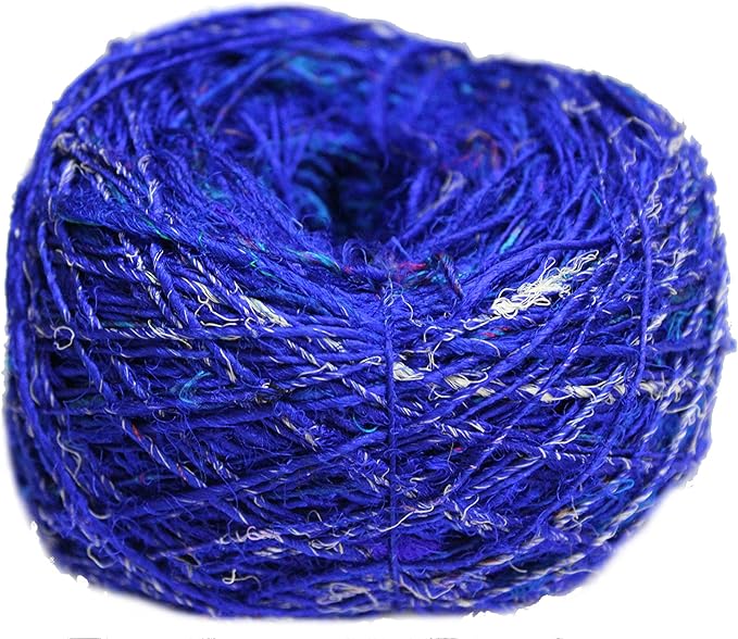 Knitsilk Premium Ball Recycled Sari Silk Yarn - Solid Blue- 100gm, 150yards