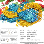 Knitsilk Handspun Recycled Sari Silk Yarn –Turquoise & Yellow Combo | 100g x 2 | 50-70 Yards/Ball | Eco-Friendly Bulky Yarn for Knitting, Crocheting & Weaving