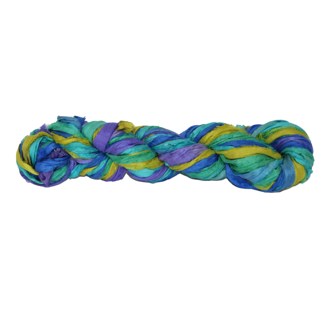 Knitsilk Recycled Sari Silk Ribbon Yarn – Super Bulky | Multicolor | Crochet, Knitting, Embroidery & Jewelry Making | 100g / 30 Yards