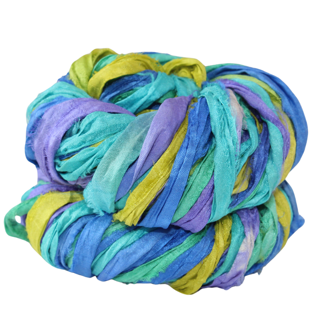 Knitsilk Recycled Sari Silk Ribbon Yarn – Super Bulky | Multicolor | Crochet, Knitting, Embroidery & Jewelry Making | 100g / 30 Yards