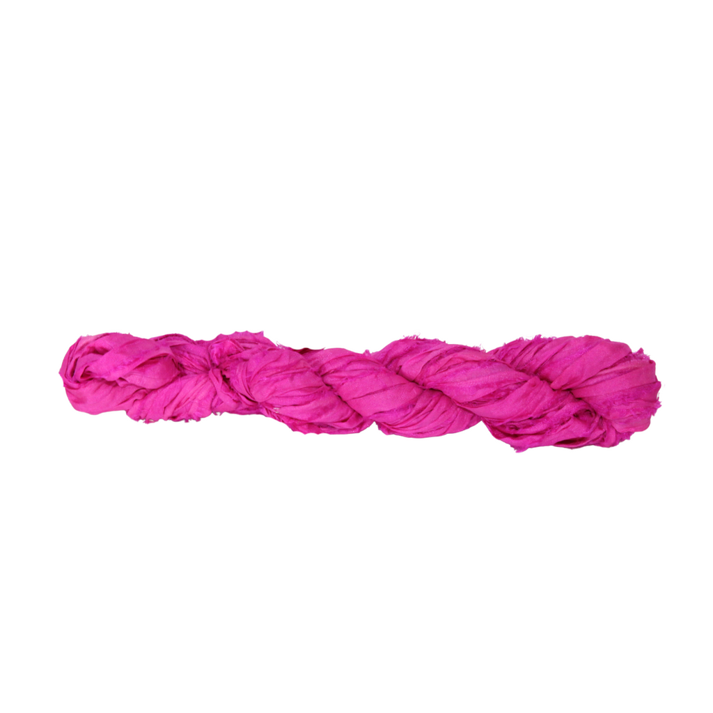 Knitsilk Recycled Sari Silk Ribbon Yarn – Super Bulky | Magenta | Crochet, Knitting, Embroidery & Jewelry Making | 100g / 30 Yards