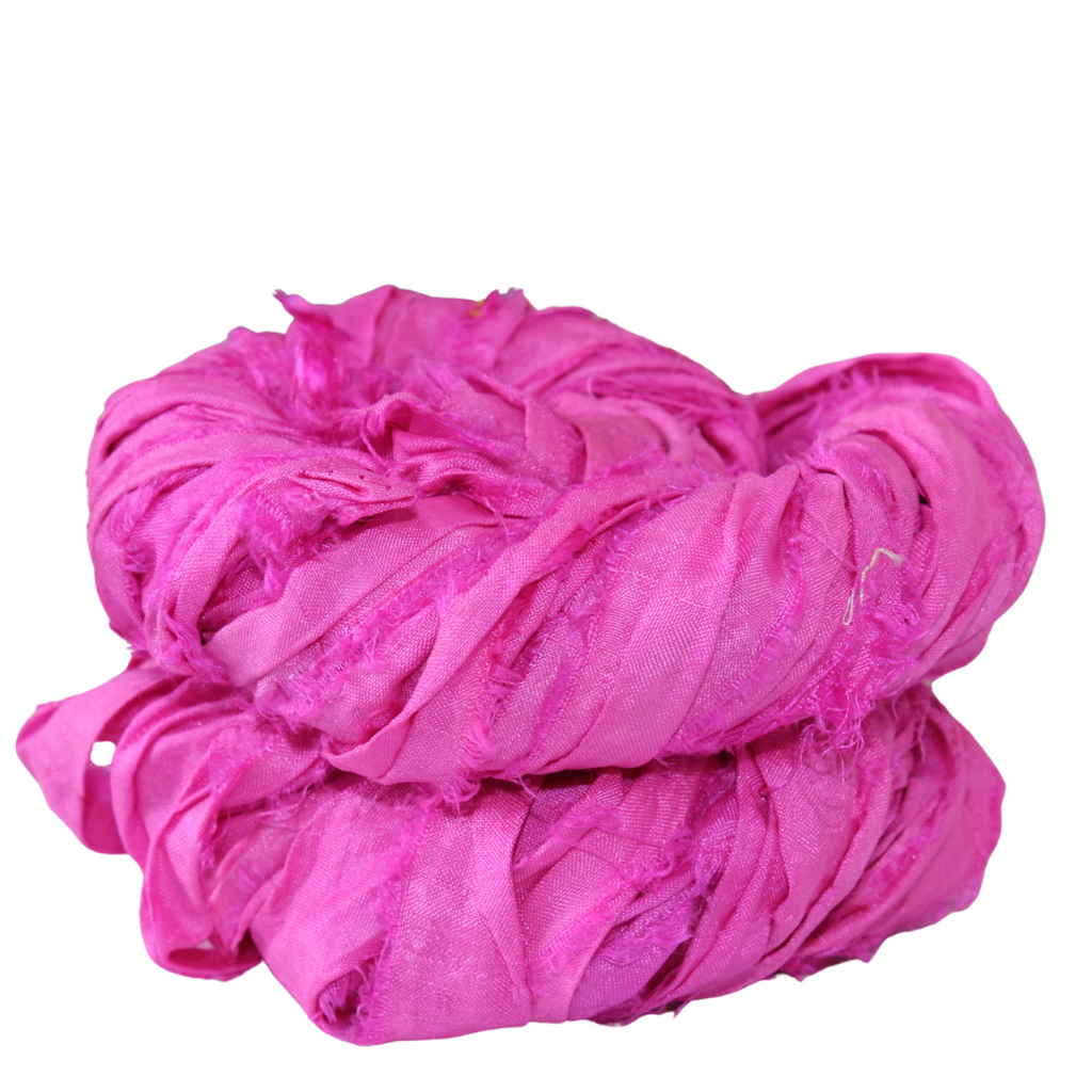 Knitsilk Recycled Sari Silk Ribbon Yarn – Super Bulky | Magenta | Crochet, Knitting, Embroidery & Jewelry Making | 100g / 30 Yards