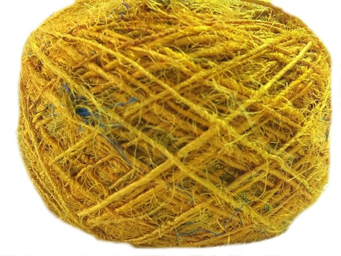 Knitsilk Premium Ball Recycled Sari Silk Yarn - Yellow - 100gm, 150yards