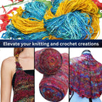 Knitsilk Handspun Recycled Sari Silk Yarn –Turquoise & Yellow Combo | 100g x 2 | 50-70 Yards/Ball | Eco-Friendly Bulky Yarn for Knitting, Crocheting & Weaving