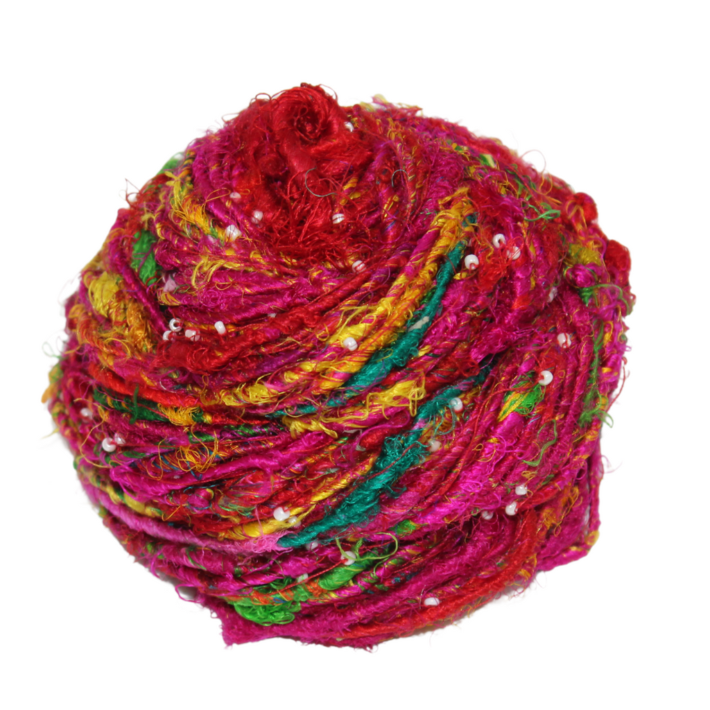 Knitsilk Recycled Sari Silk Beads Yarn – Multicolor | 100g, 80+ Yards