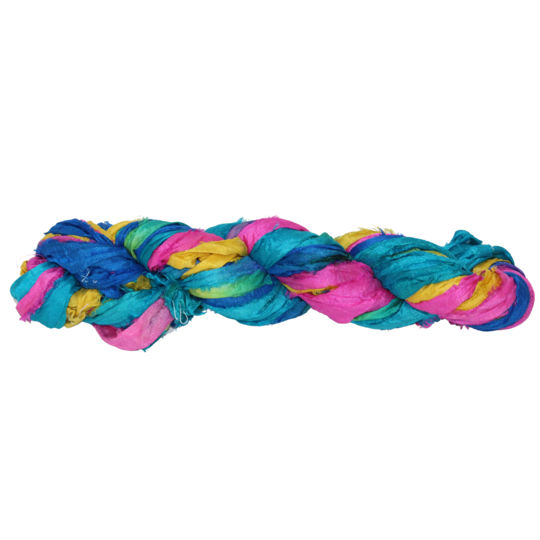 Knitsilk Recycled Sari Silk Ribbon Yarn – Super Bulky | Multicolor | Crochet, Knitting, Embroidery & Jewelry Making | 100g / 30 Yards