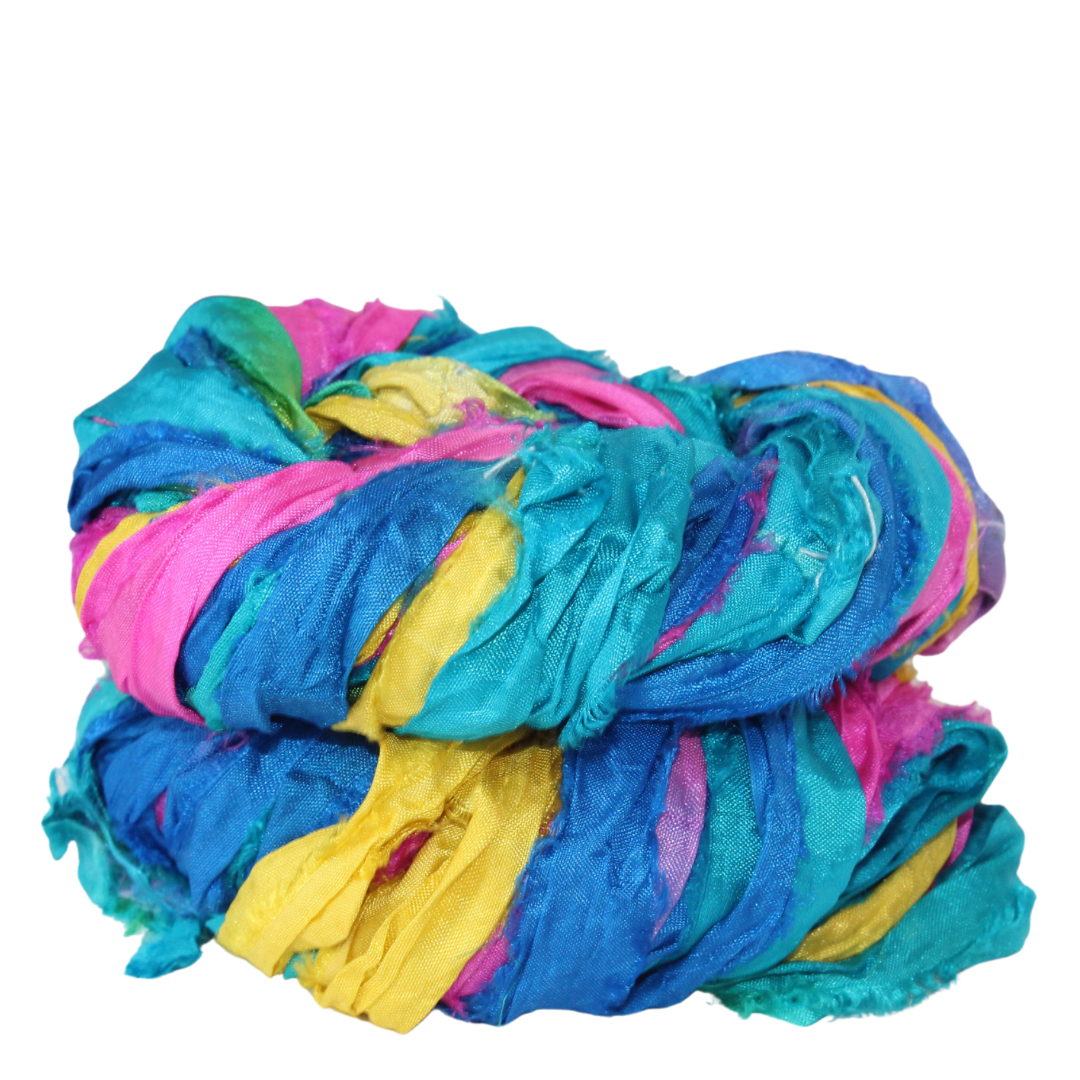 Knitsilk Recycled Sari Silk Ribbon Yarn – Super Bulky | Multicolor | Crochet, Knitting, Embroidery & Jewelry Making | 100g / 30 Yards