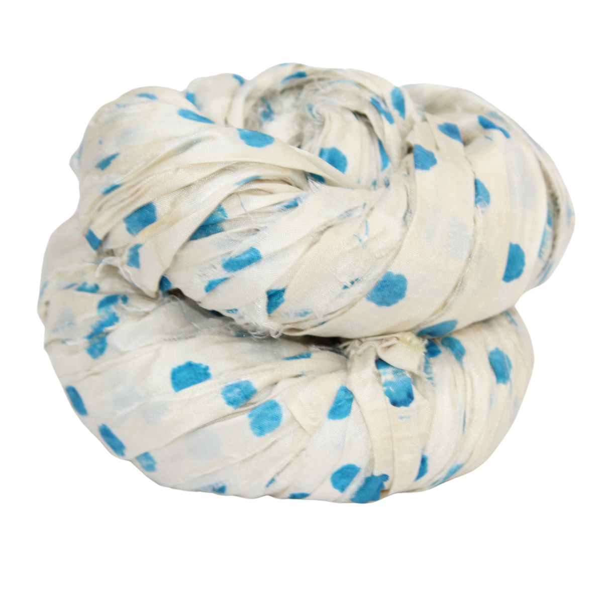 Knitsilk Recycled Sari Silk Polka Dot Ribbon Yarn – White & Blue | 100g / 25 Yards | Crochet, Knitting & Jewelry