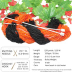 Knitsilk Handspun Recycled Sari Silk Yarn – Black & Orange Combo | 100g x 2 | 50-70 Yards/Ball | Eco-Friendly Bulky Yarn for Knitting, Crocheting & Weaving