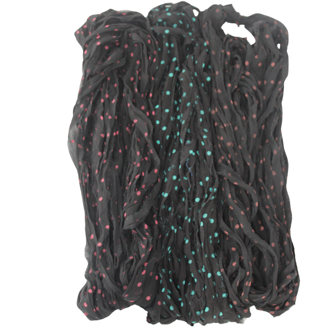 Knitsilk 3-Pack Black Polka Dot Mulberry Silk Chiffon Ribbons – 25+ Yards Each | Blue, Rust & Brown Dots | Craft, Gift Wrapping, Décor & Hair Bows