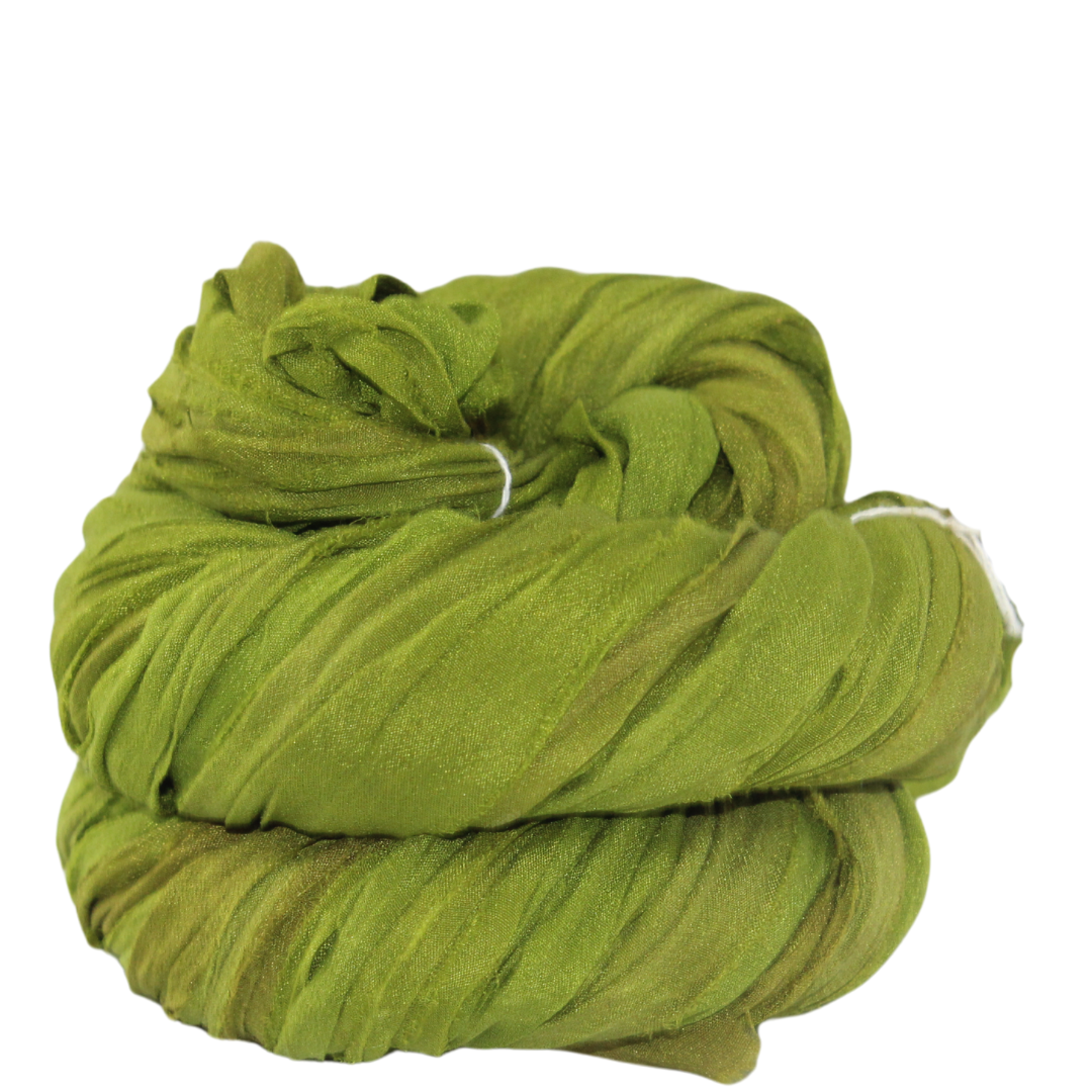 Knitsilk Recycled Sari Silk Ribbon Yarn – Super Bulky | Olive green | Crochet, Knitting, Embroidery & Jewelry Making | 100g / 30 Yards