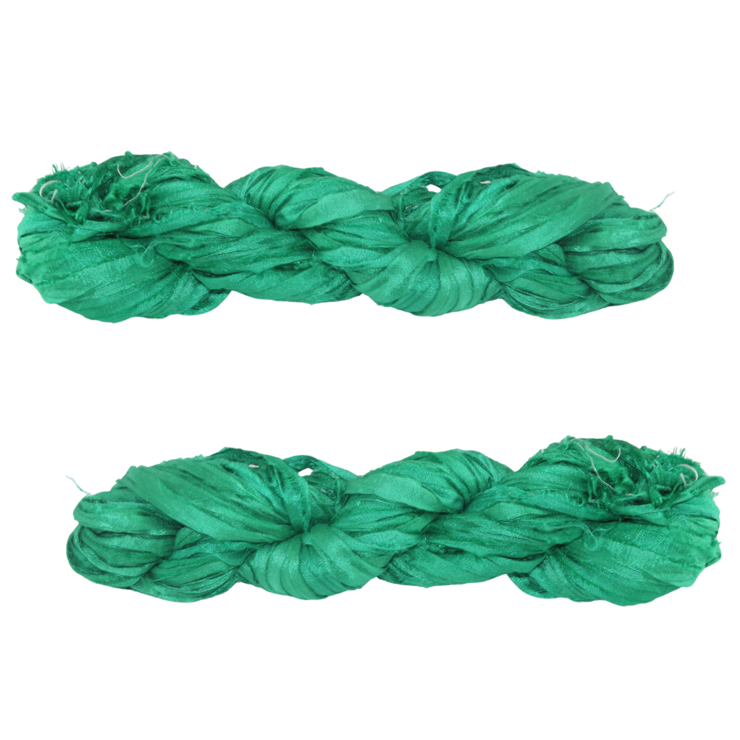 Knitsilk Recycled Sari Silk Ribbon Yarn – Super Bulky | Green | Crochet, Knitting, Embroidery & Jewelry Making | 100g / 30 Yards