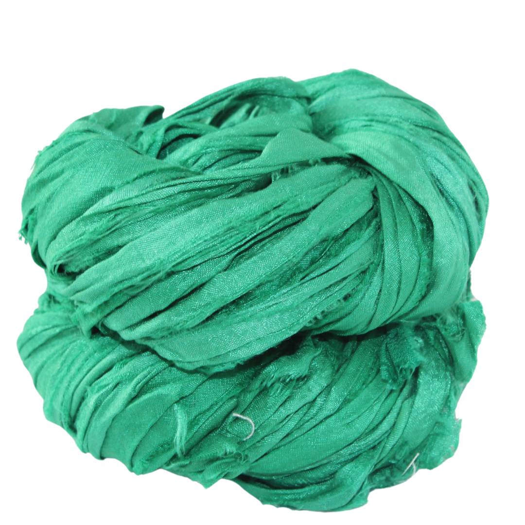 Knitsilk Recycled Sari Silk Ribbon Yarn – Super Bulky | Green | Crochet, Knitting, Embroidery & Jewelry Making | 100g / 30 Yards