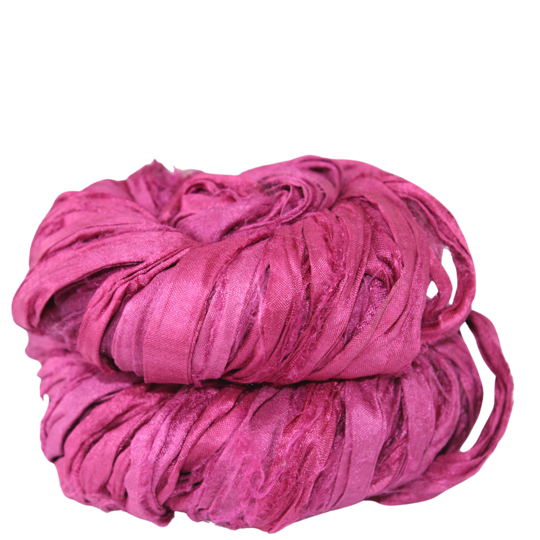 Knitsilk Recycled Sari Silk Ribbon Yarn – Super Bulky | Pink | Crochet, Knitting, Embroidery & Jewelry Making | 100g / 30 Yards