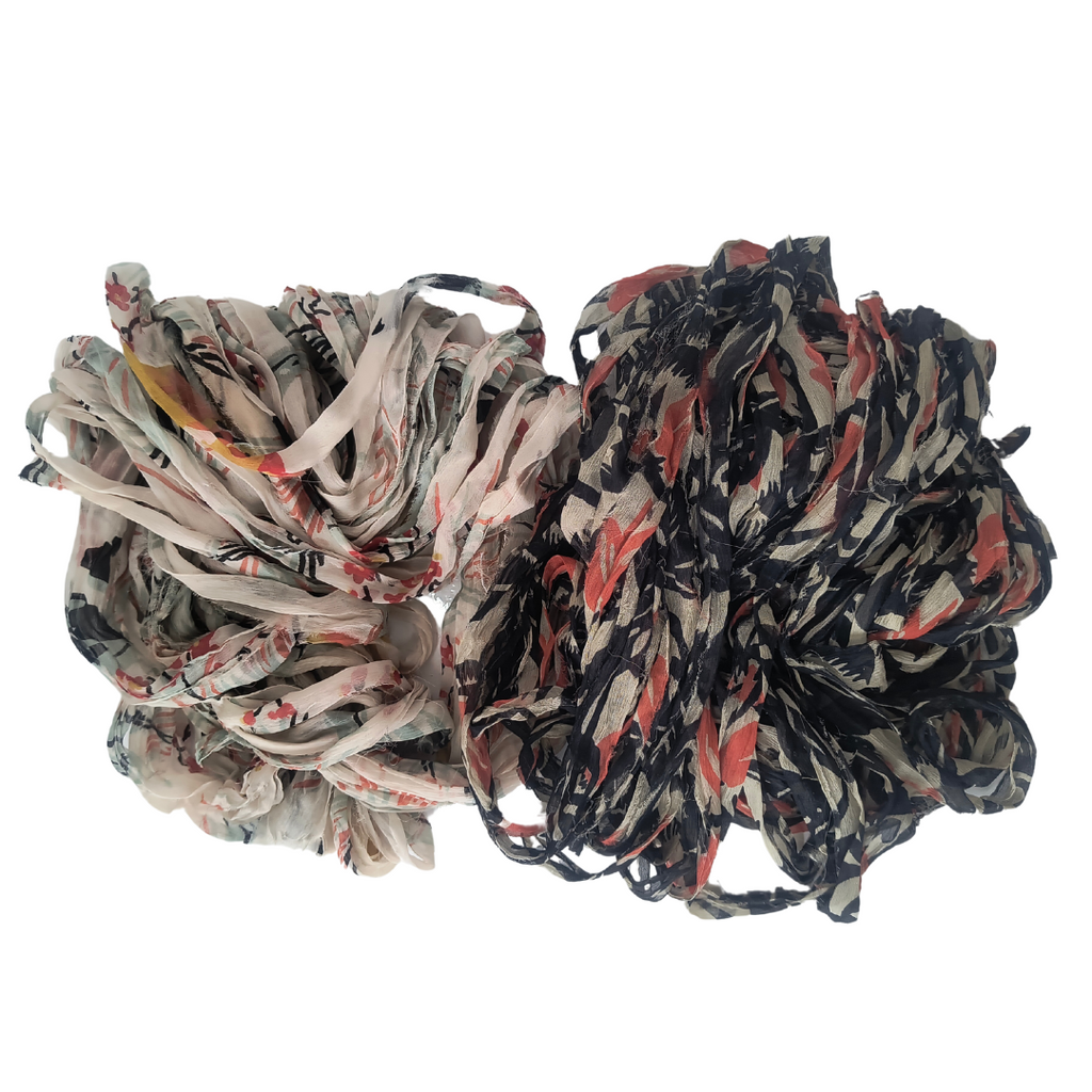 Knitsilk 100% Silk Chiffon Frayed Bulky Printed Ribbon – 25 Yards x 2 Count | Ultra-Soft, Handcrafted Luxury for Creative Projects | Limited Edition