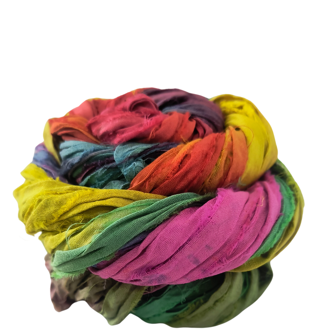 Knitsilk Recycled Sari Silk Ribbon Yarn – Super Bulky | Multicolor | Crochet, Knitting, Embroidery & Jewelry Making | 100g / 30 Yards