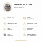 Knitsilk 3 Ply 100% Mulberry Silk Lace Weight Yarn | Perfect for Knitting, Crocheting & Weaving | Premium Quality Silk Yarn for Luxurious Projects (50g – 260 Yards, Grey)