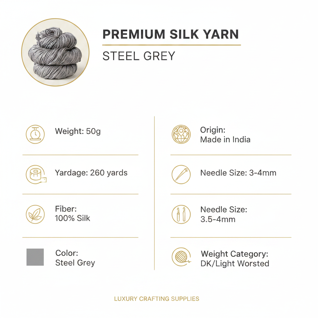 Knitsilk 3 Ply 100% Mulberry Silk Lace Weight Yarn | Perfect for Knitting, Crocheting & Weaving | Premium Quality Silk Yarn for Luxurious Projects (50g – 260 Yards, Grey)