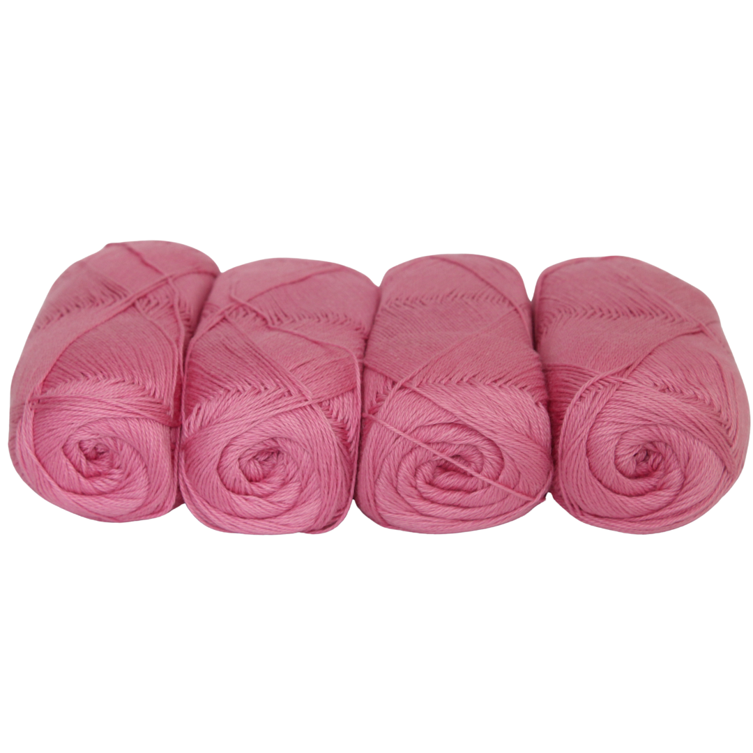 Knitsilk CottonMuse – 100% Gassed Mercerized Cotton Yarn| 4 x 75g (Total 1528 Yards), Soft, Matte Finish, Pink | Premium Crochet Thread for Apparel & DIY Crafts | Pack of 4