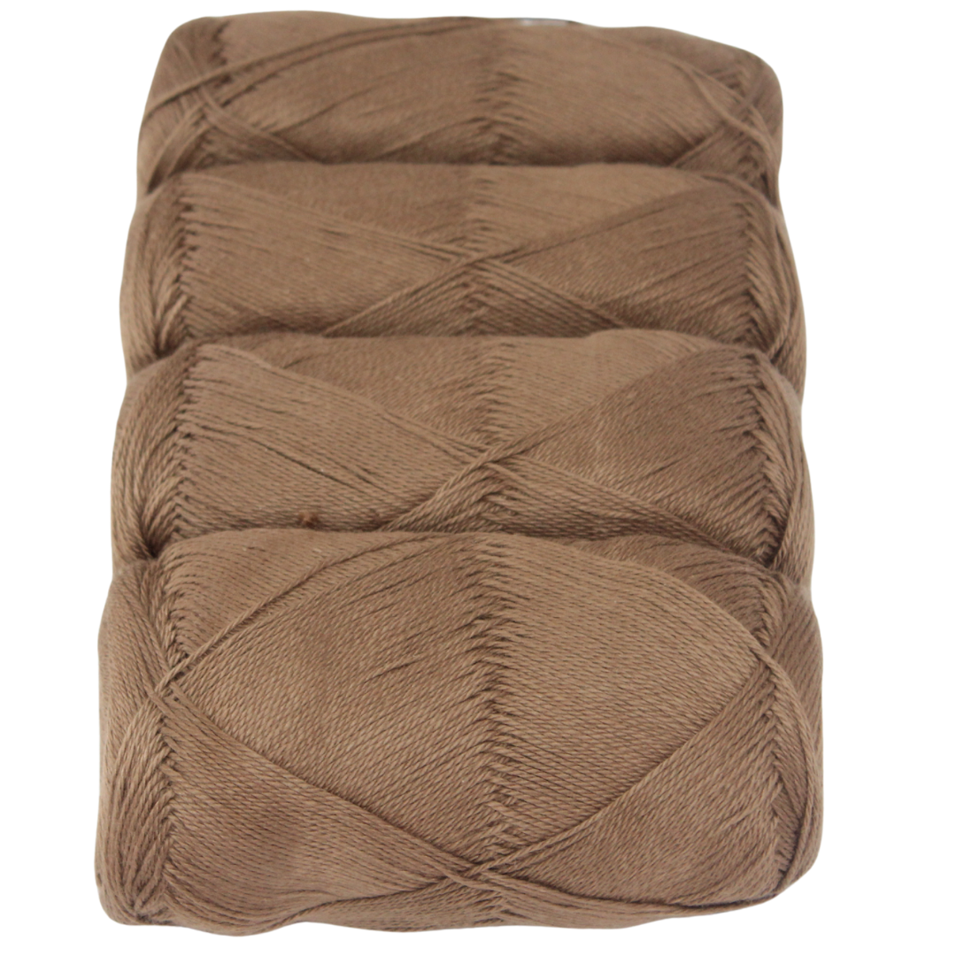 Knitsilk CottonMuse – 100% Gassed Mercerized Cotton Yarn| 4 x 75g (Total 1528 Yards), Soft, Matte Finish, Brown | Premium Crochet Thread for Apparel & DIY Crafts | Pack of 4