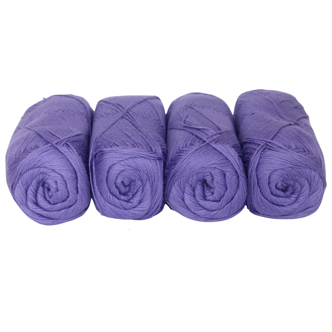 Knitsilk CottonMuse – 100% Gassed Mercerized Cotton Yarn| 4 x 75g (Total 1528 Yards), Soft, Matte Finish, Purple | Premium Crochet Thread for Apparel & DIY Crafts | Pack of 4