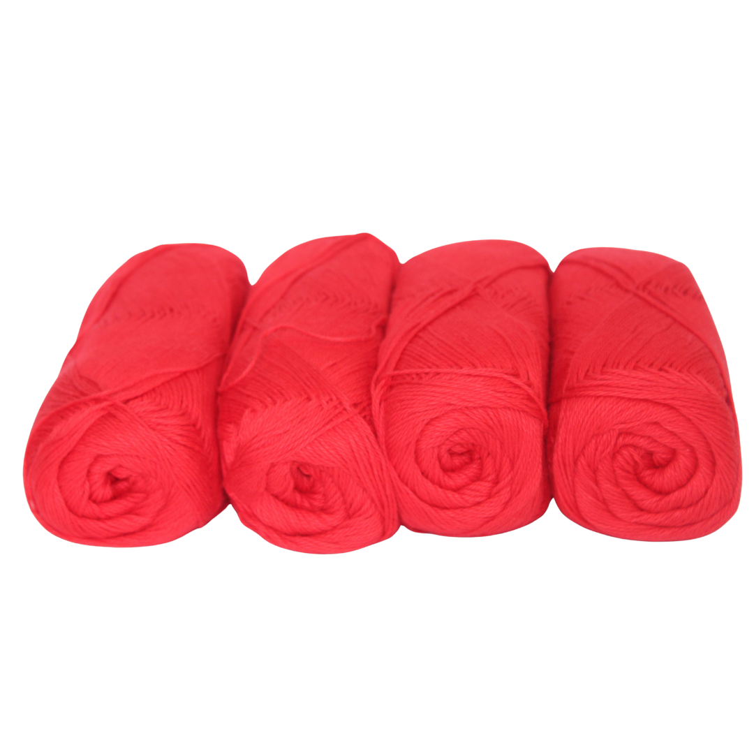 Knitsilk CottonMuse – 100% Gassed Mercerized Cotton Yarn| 4 x 75g (Total 1528 Yards), Soft, Matte Finish, Red | Premium Crochet Thread for Apparel & DIY Crafts | Pack of 4