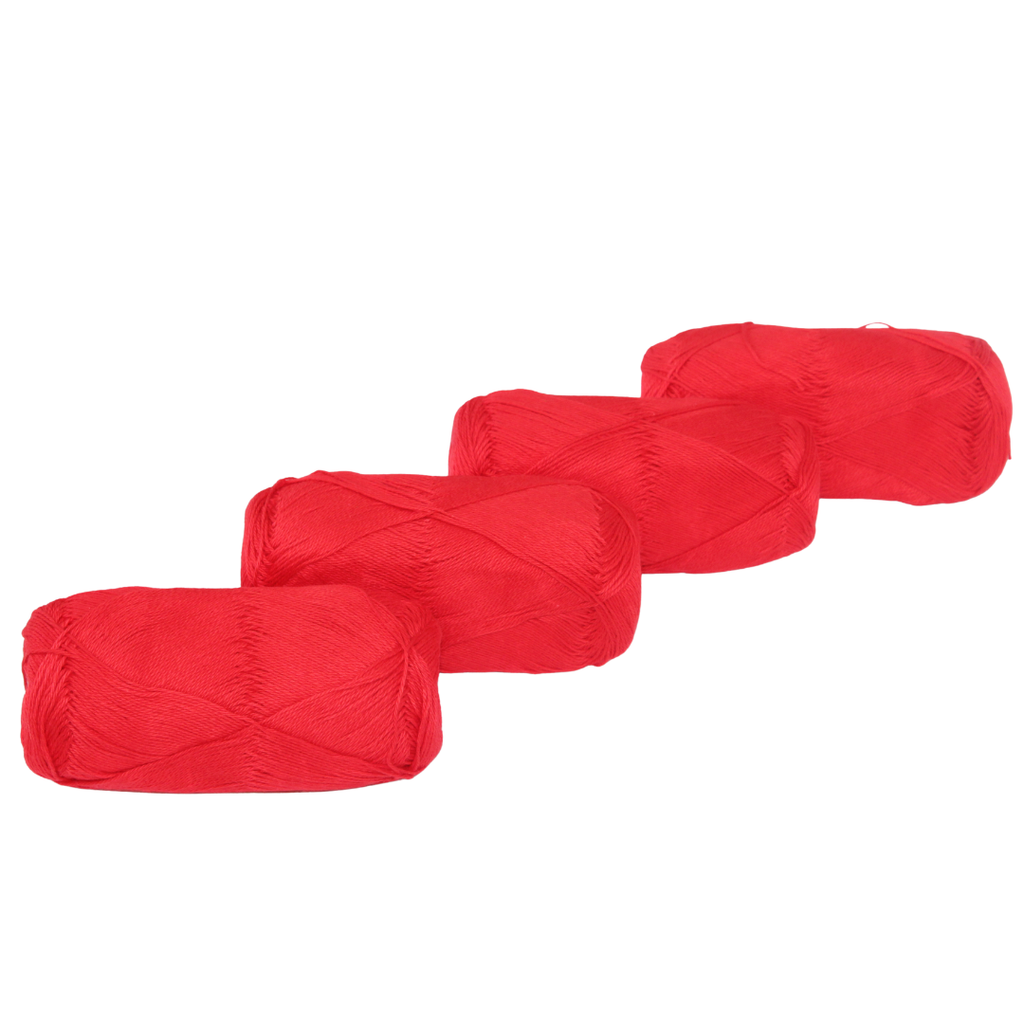 Knitsilk CottonMuse – 100% Gassed Mercerized Cotton Yarn| 4 x 75g (Total 1528 Yards), Soft, Matte Finish, Red | Premium Crochet Thread for Apparel & DIY Crafts | Pack of 4