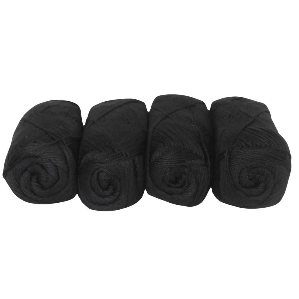 Knitsilk CottonMuse – 100% Gassed Mercerized Cotton Yarn| 4 x 75g (Total 1528 Yards), Soft, Matte Finish, Black | Premium Crochet Thread for Apparel & DIY Crafts | Pack of 4