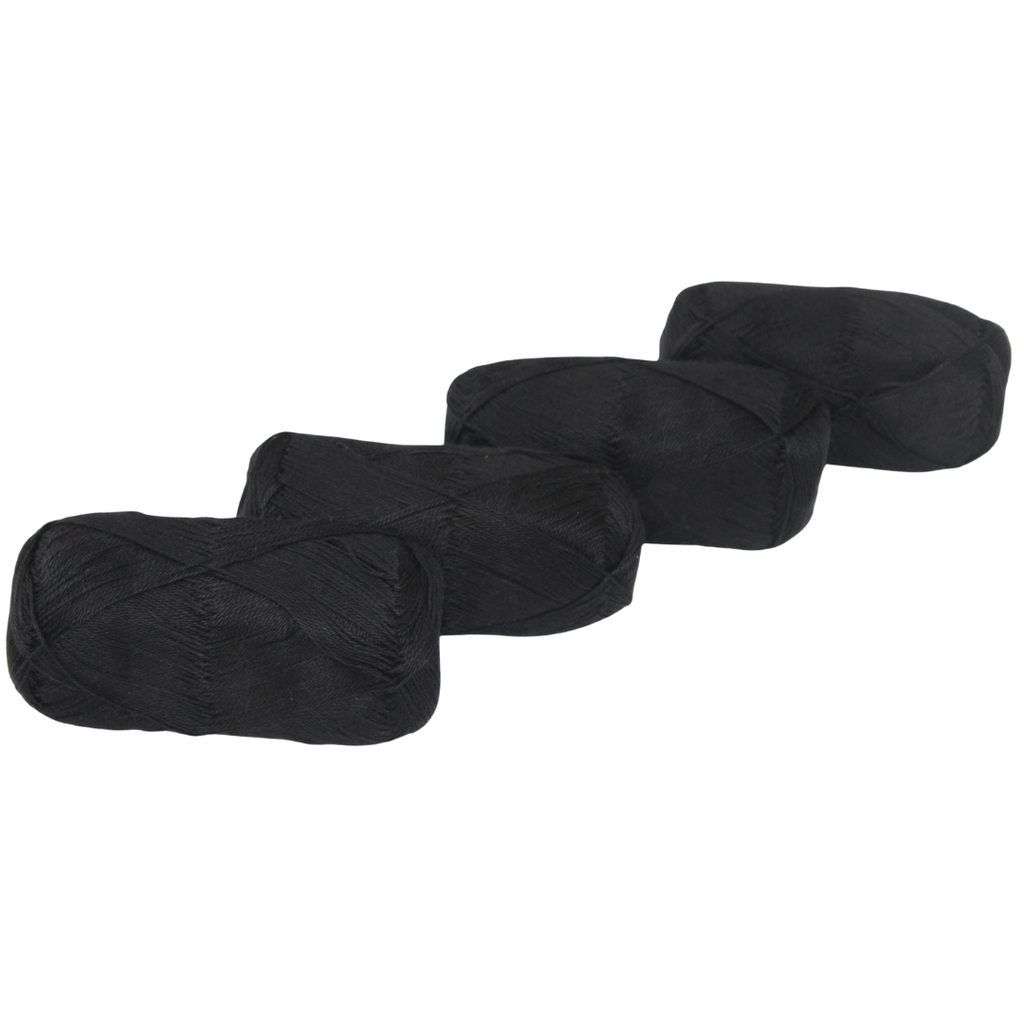 Knitsilk CottonMuse – 100% Gassed Mercerized Cotton Yarn| 4 x 75g (Total 1528 Yards), Soft, Matte Finish, Black | Premium Crochet Thread for Apparel & DIY Crafts | Pack of 4