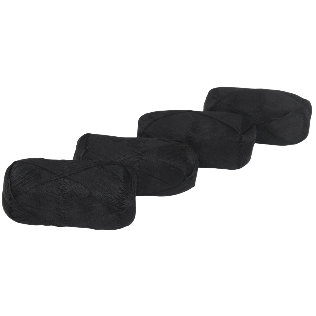 Knitsilk CottonMuse – 100% Gassed Mercerized Cotton Yarn| 4 x 75g (Total 1528 Yards), Soft, Matte Finish, Black | Premium Crochet Thread for Apparel & DIY Crafts | Pack of 4