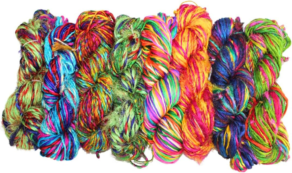 Knitsilk Kohinoor Premium Recycled Sari Silk Yarn - Unique Multicolor 100 Grams | 120+ Yards | Knit, Crochet, Weave, Crafts