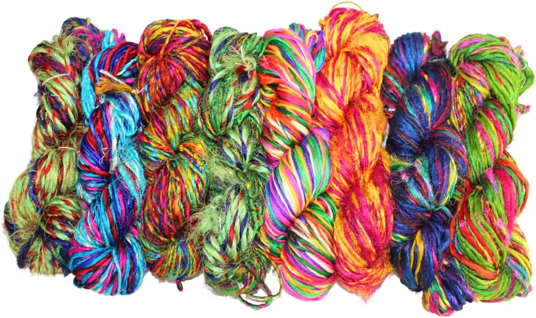 Knitsilk Kohinoor Premium Recycled Sari Silk Yarn - Unique Multicolor 100 Grams | 120+ Yards | Knit, Crochet, Weave, Crafts