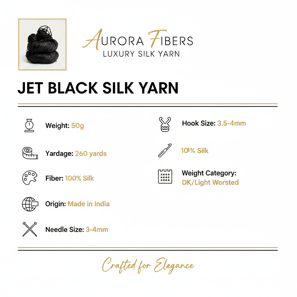 Knitsilk 3 Ply 100% Mulberry Silk Lace Weight Yarn | Perfect for Knitting, Crocheting & Weaving | Premium Quality Silk Yarn for Luxurious Projects (50g – 260 Yards, Black)
